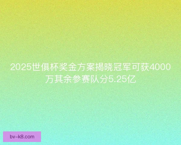 2025世俱杯奖金方案揭晓冠军可获4000万其余参赛队分5.25亿